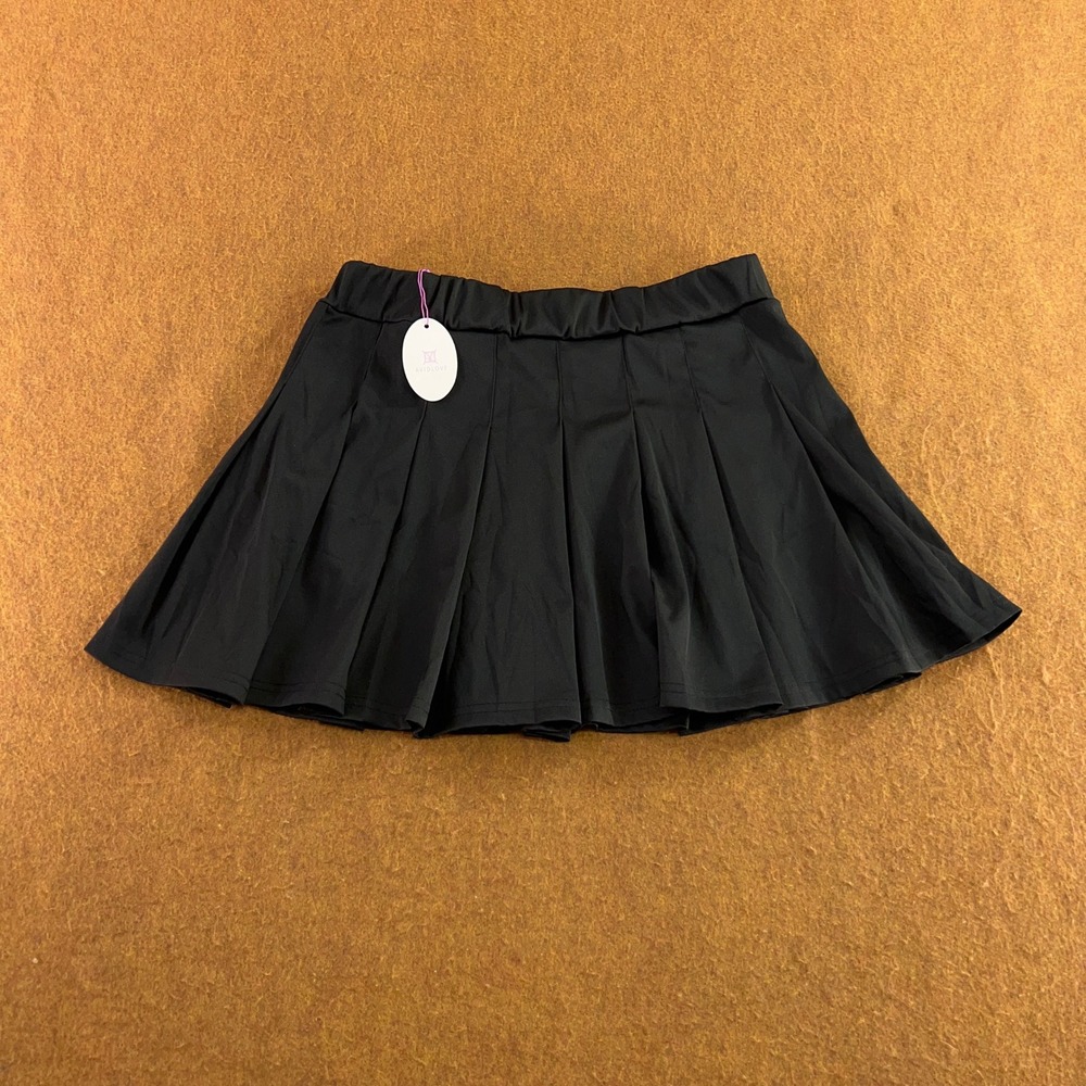 Avidlove Womens XL Black Pleated Elastic Waist Mini Skirt NWT